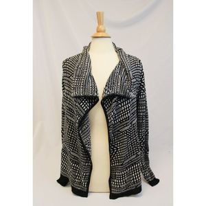 Women's Black & White Tribal Geometric Knit Sweater Cardigan M